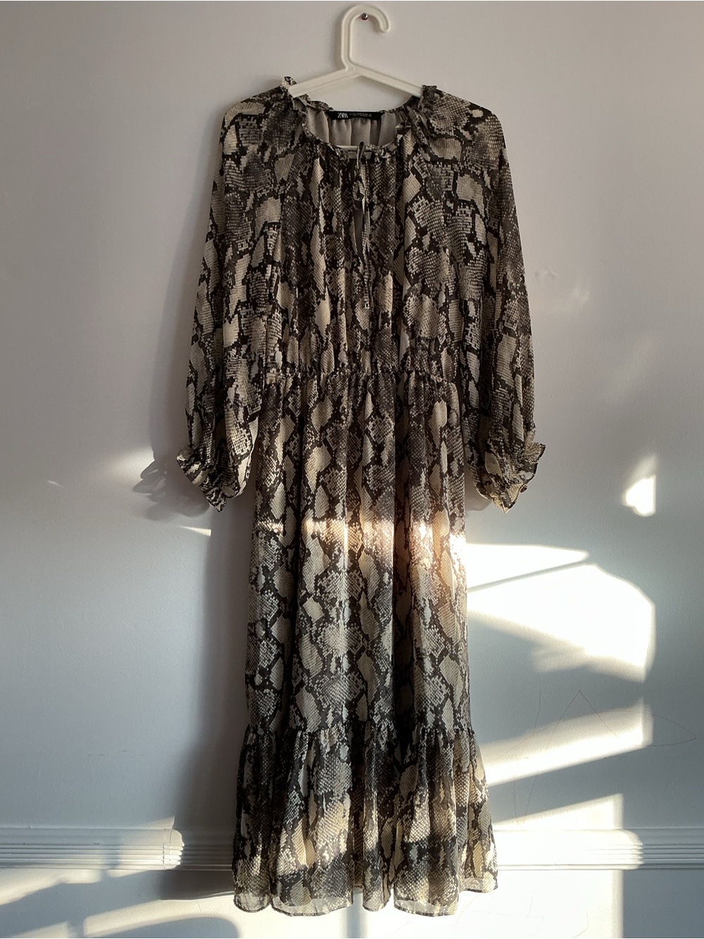 Zara Beige and Black Snake-Print Midi Dress